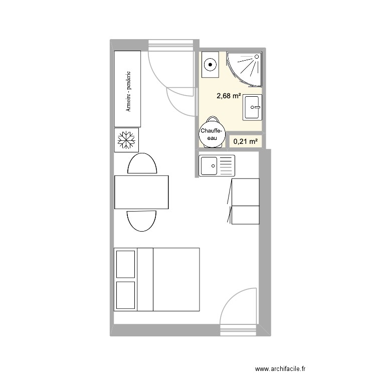 bougéve. Plan de 2 pièces et 3 m2
