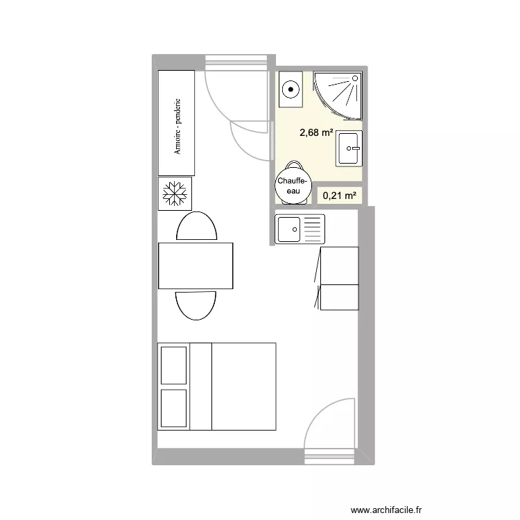 boug&eacute;ve. Plan de 2 pièces et 3 m²
