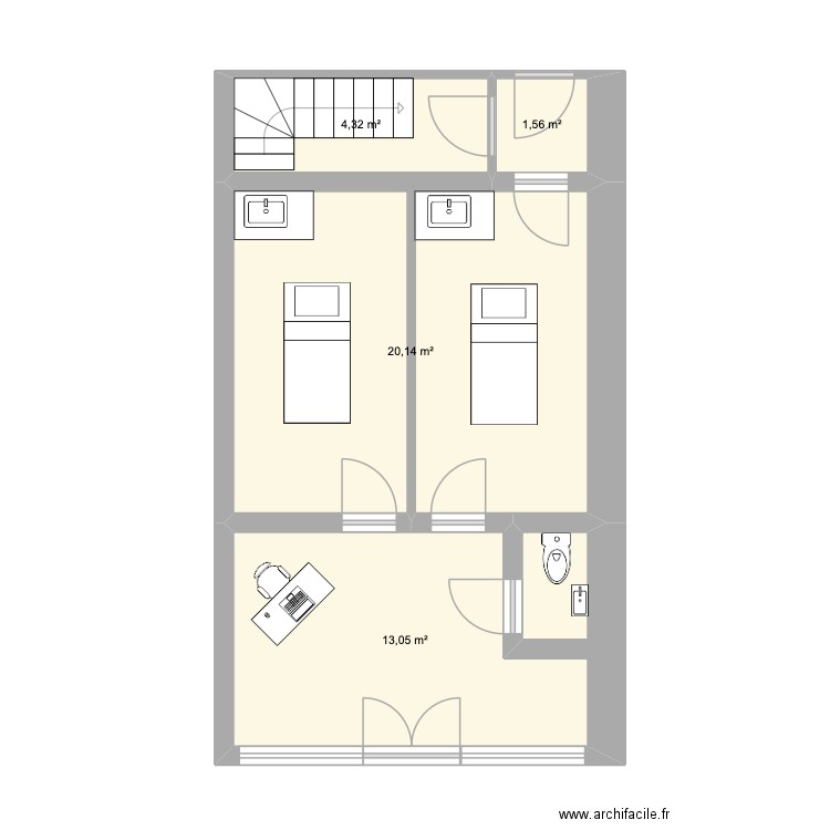 local egreville. Plan de 4 pièces et 39 m2