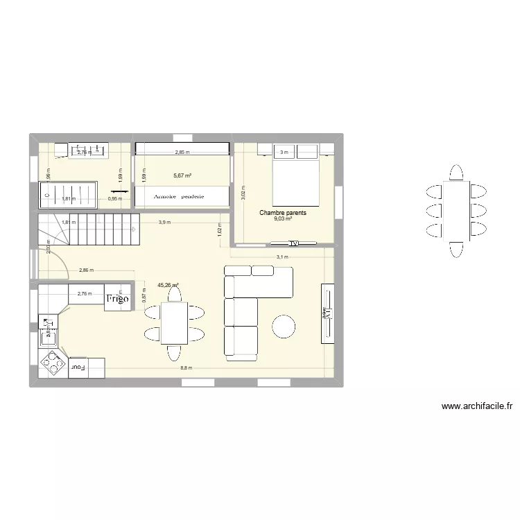 MAISON 1. Plan de 3  et 60 m²