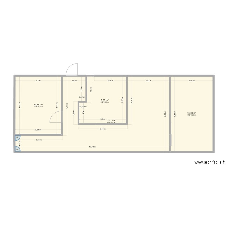 bureau. Plan de 4 pièces et 70 m2