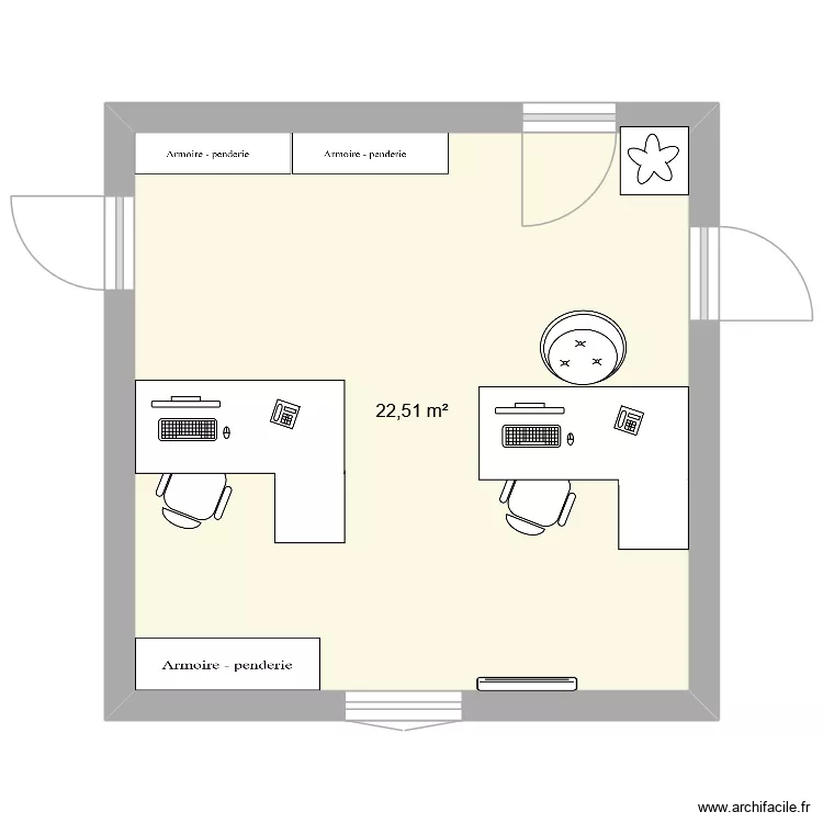 Reamenagement bureau. Plan de 1  et 23 m²