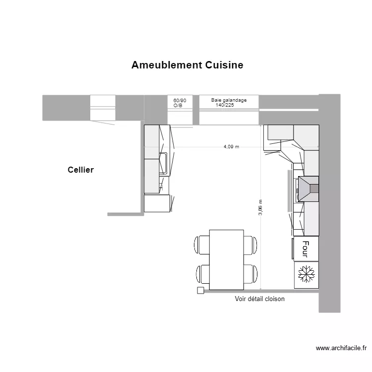 Ameublement cuisine. Plan de 