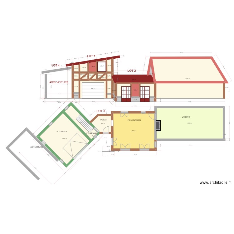 PROJET TRAVAUX PC EXTENSION + PC GARAGE 3. Plan de 30 pièces et 186 m2