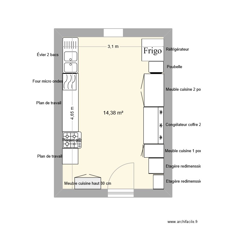 labo jausiers. Plan de 1 pièce et 14 m2