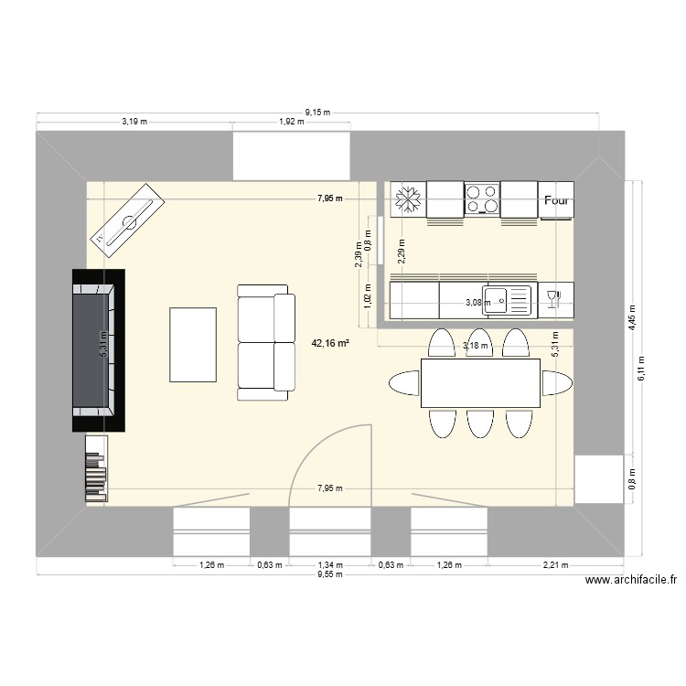 Piece 1. Plan de 1 pièce et 42 m2