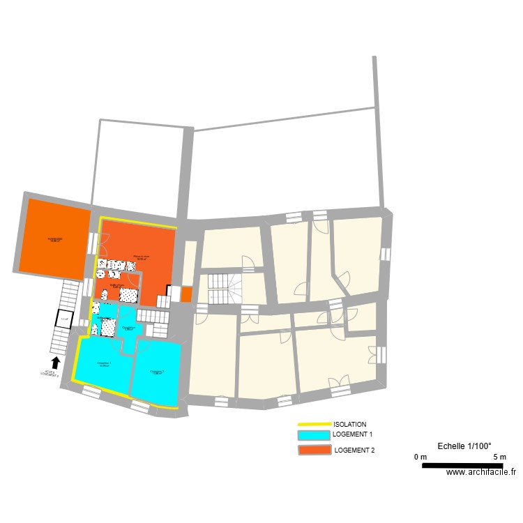 Etage scenario 2. Plan de 25 pièces et 194 m2