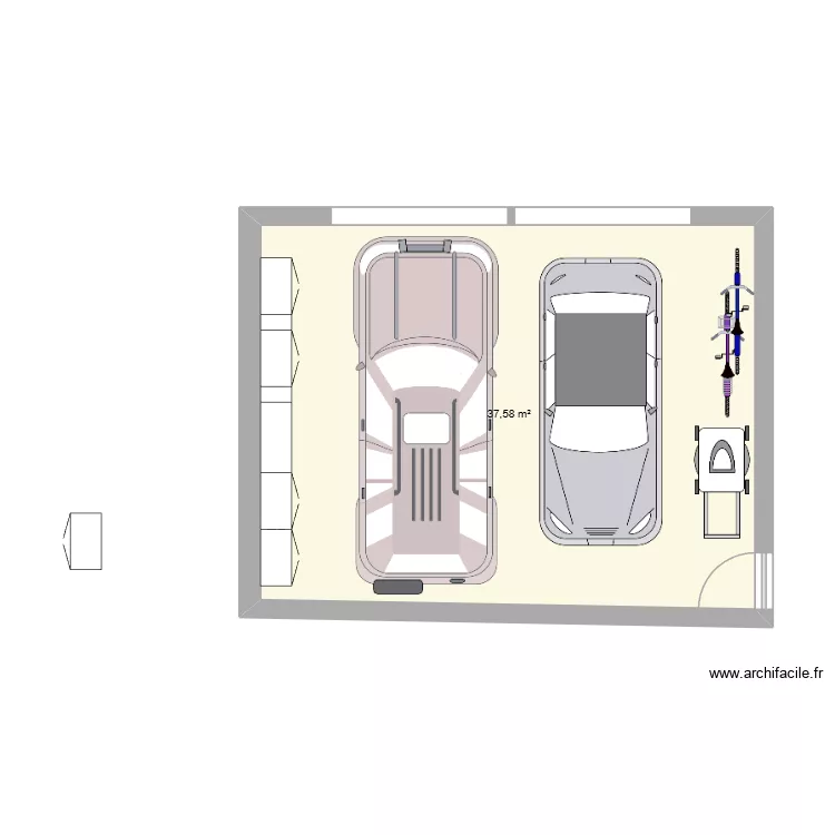 Garage 2. Plan de 1  et 38 m²