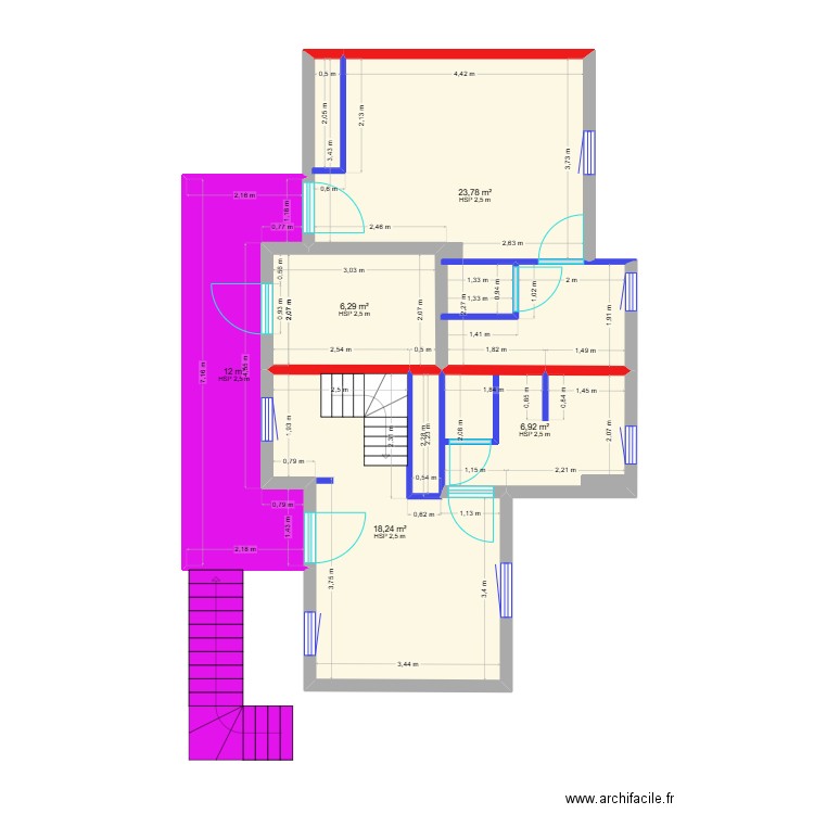 Muriel ch 5 & 6 etage essai 1. Plan de 5 pièces et 67 m2