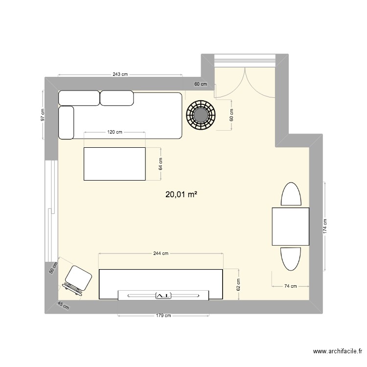 salon bussy 6. Plan de 1 pièce et 20 m2