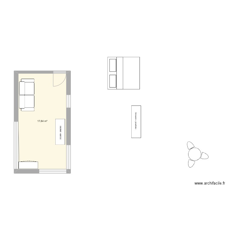 Studio_09. Plan de 1 pièce et 18 m2