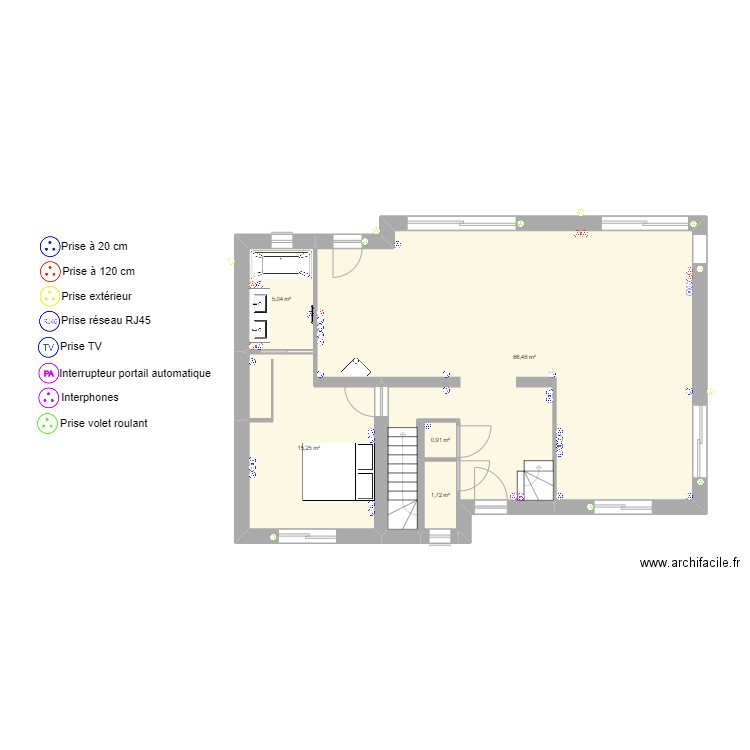 Antoine BISIAU  rdc elec. Plan de 5 pièces et 89 m2