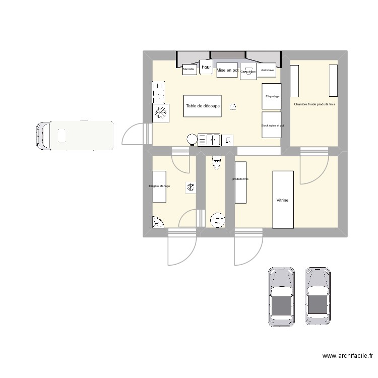 Labo. Plan de 4 pièces et 22 m2