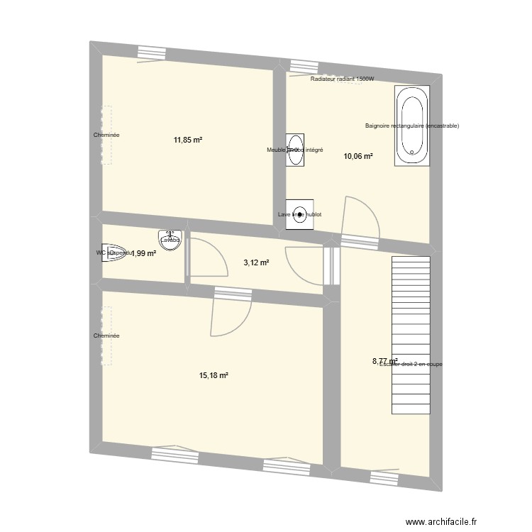pièce du haut. Plan de 6 pièces et 51 m2