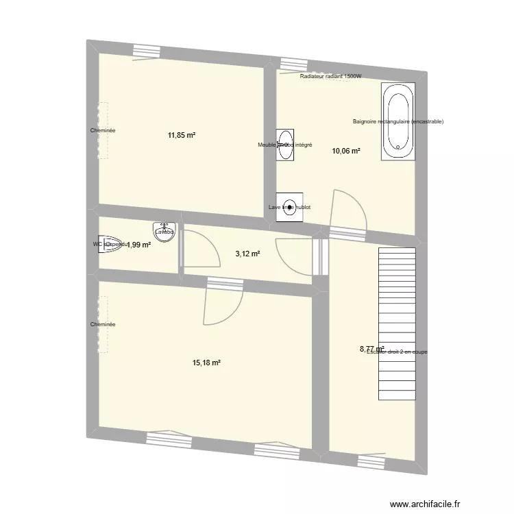 pi&egrave;ce du haut. Plan de 6 pièces et 51 m²