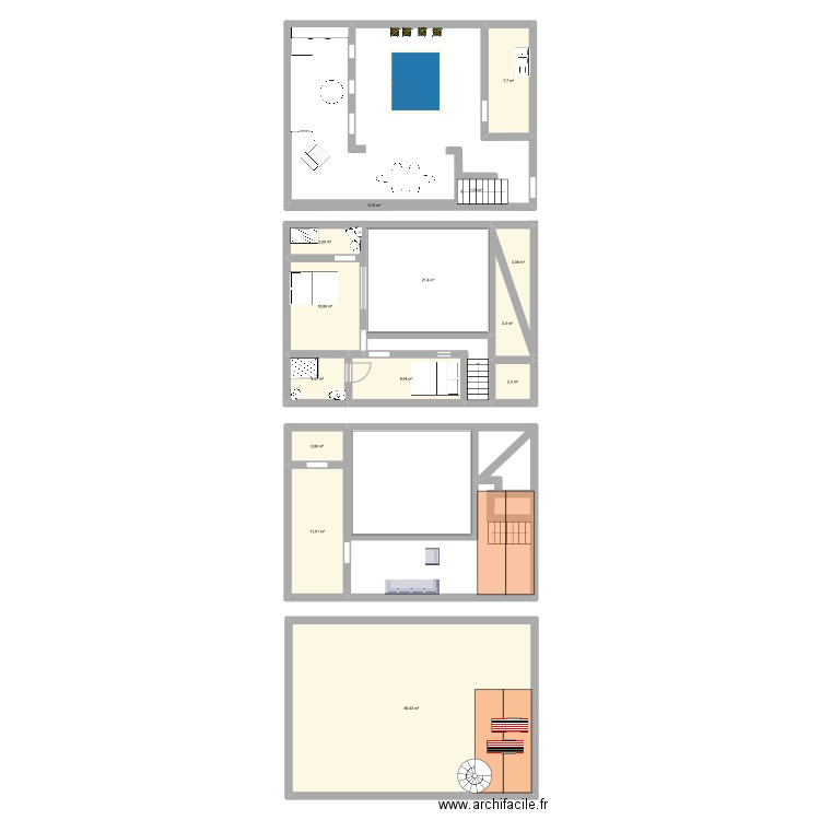 MRCK. Plan de 14 pièces et 150 m2