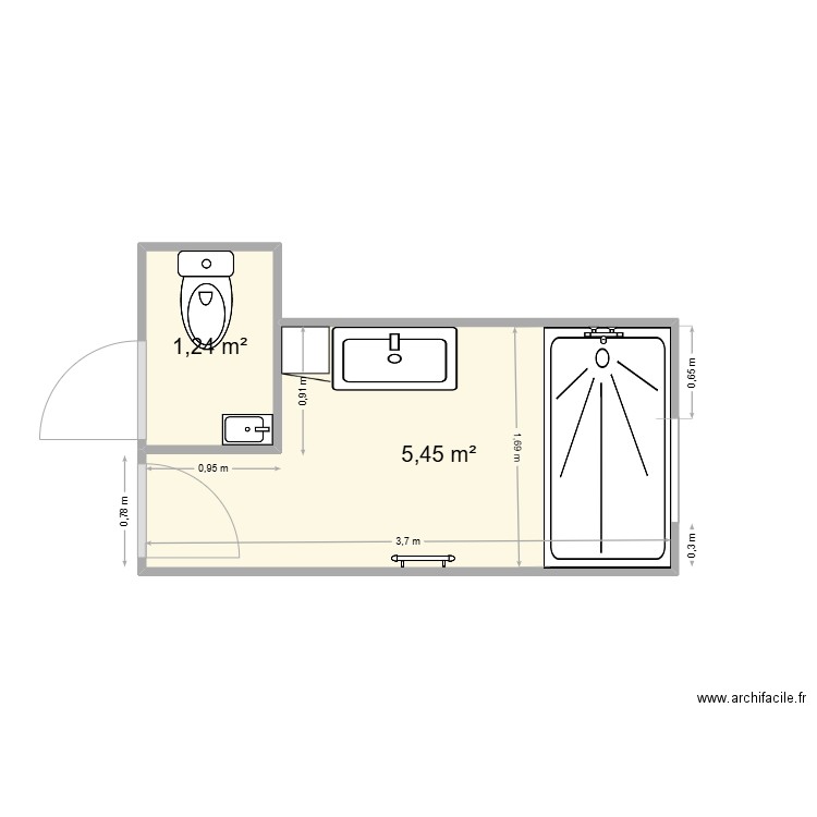LEGRET. Plan de 2 pièces et 7 m2