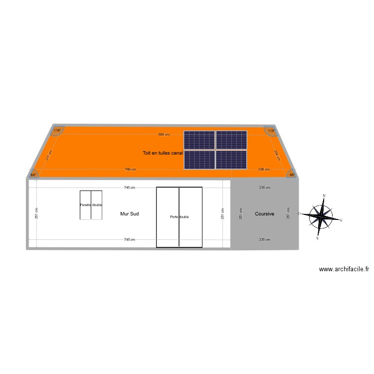 Plan de façade. Plan de 3 pièces et 41 m2