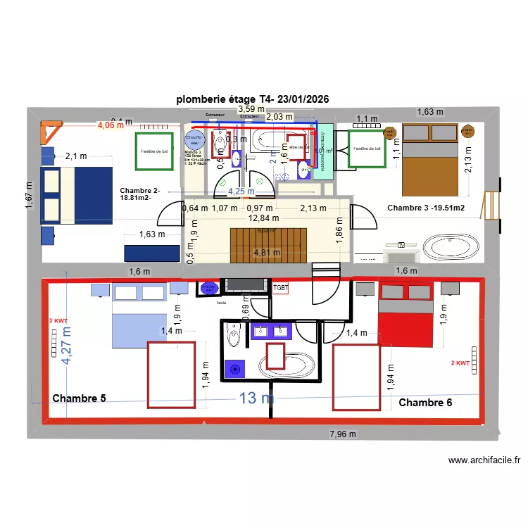 ETAGE Maison - CHAMBRES EST sans escalier- 18 05 2026. Plan de 6 et 18 m² ETAGE Maison - CHAMBRES EST sans escalier- 18 05 2026. Plan de 6 et 18 m²