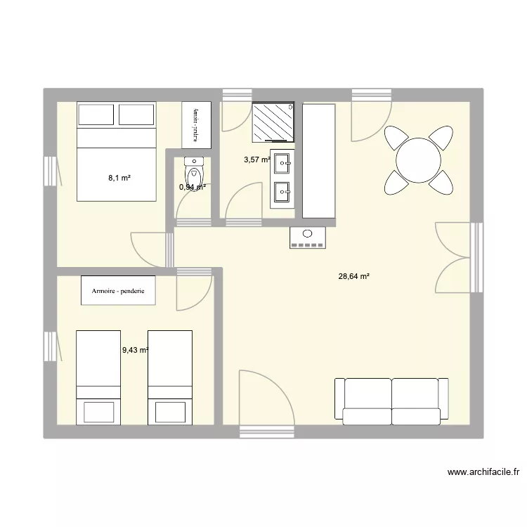 Pallier plan E. Plan de 5 pièces et 51 m²