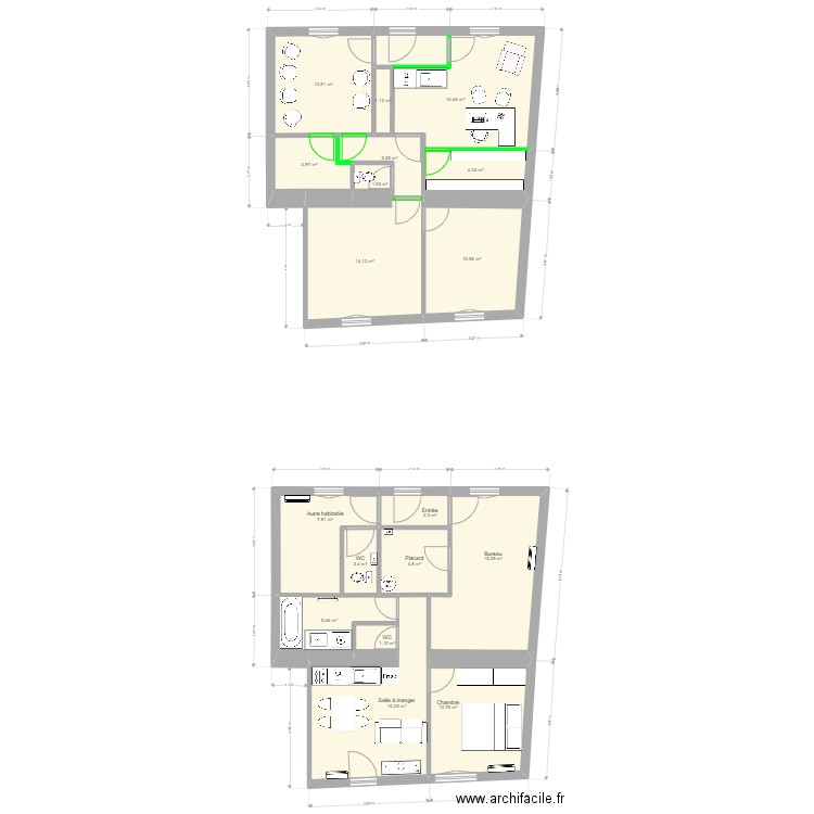 sci des idels. Plan de 19 pièces et 133 m2