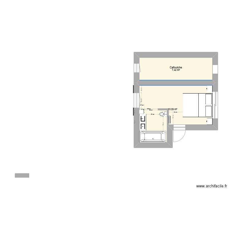 Suite parentale travaux 2025. Plan de 2 pièces et 23 m2