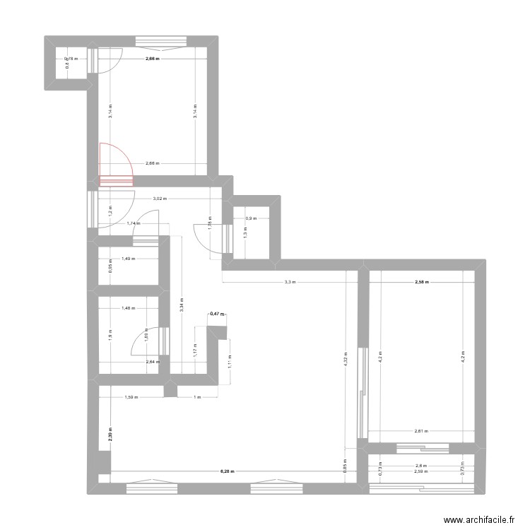 cuisine ouverte 2. Plan de 7 pièces et 59 m2