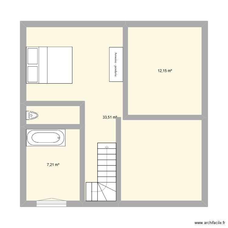 Achères. Plan de 3 pièces et 53 m2