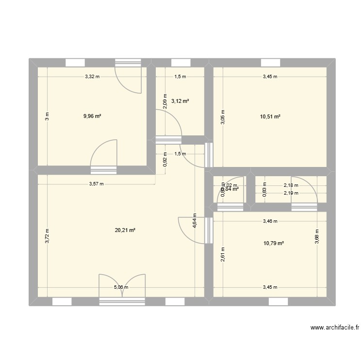PLAN T3 FORT DE L'EAU - PORT-GENTIL. Plan de 6 pièces et 55 m2