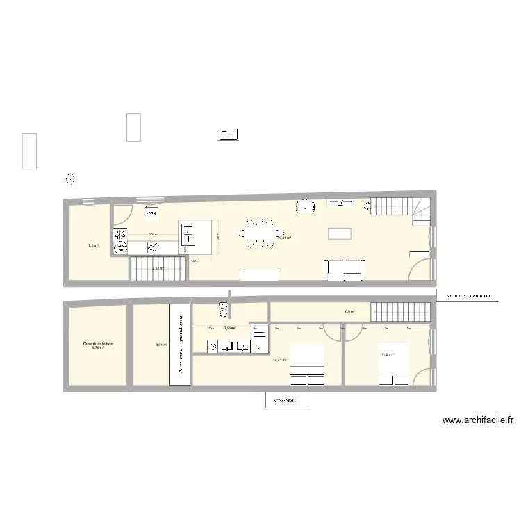 escalier coin. Plan de 9  et 120 m²