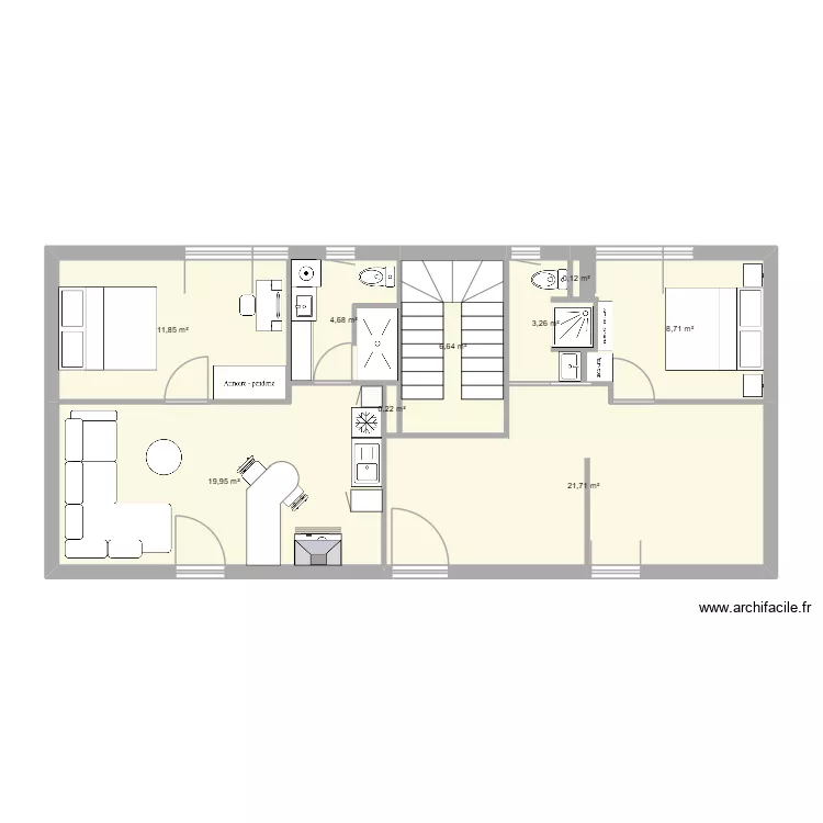 etage rdc. Plan de 9  et 77 m²