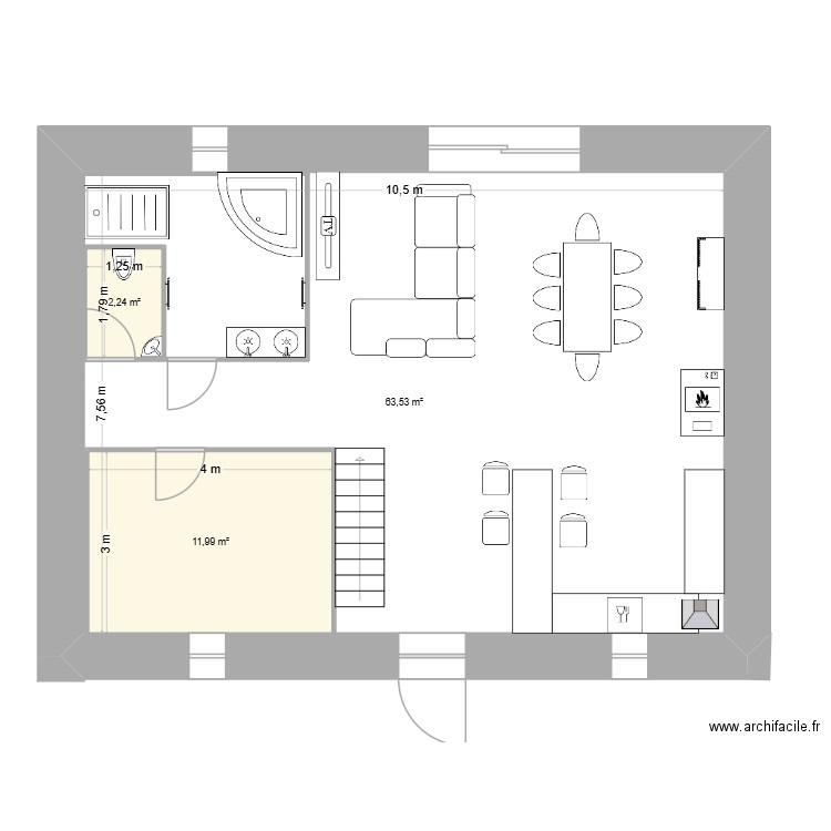 projet de renovation. Plan de 3 pièces et 94 m2