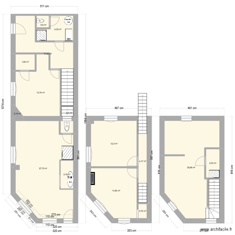 43 anor. Plan de 15 pièces et 121 m2
