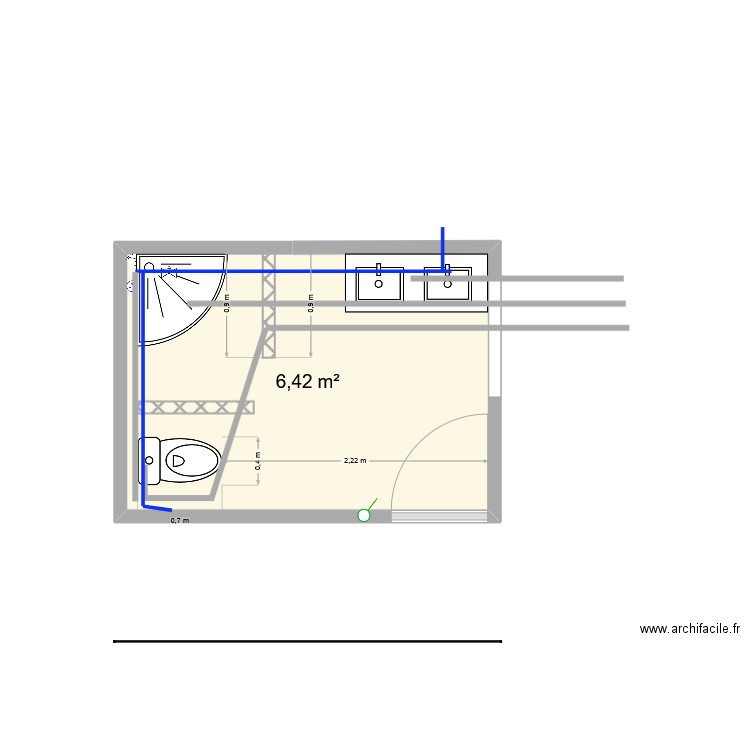 SDB du bas. Plan de 1 pièce et 6 m2