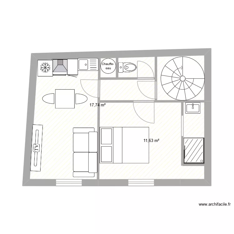 appartement 2. Plan de 2  et 29 m²