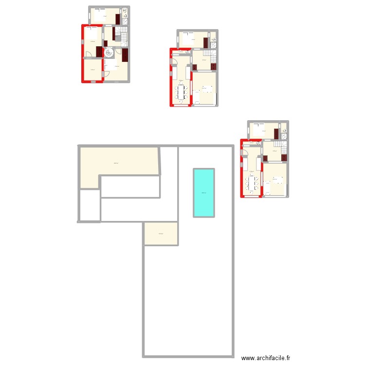 kreise. Plan de 22 pièces et 253 m2