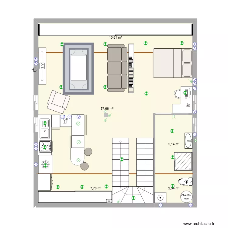 LOFT. Plan de 5 Pièces et 64 m²