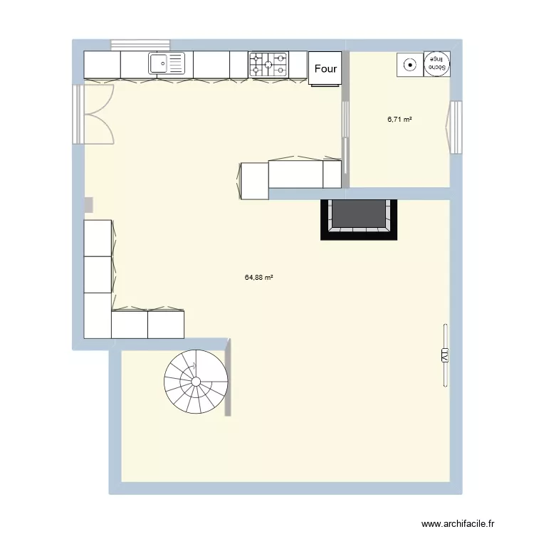 cuisine. Plan de 2  et 72 m²