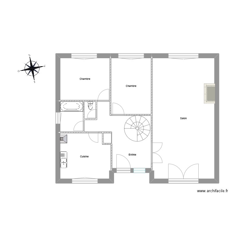 RdC. Plan de 8 pièces et 86 m2