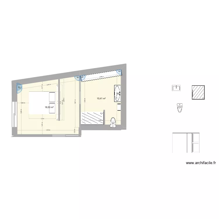 agrandissement. Plan de 2  et 27 m²