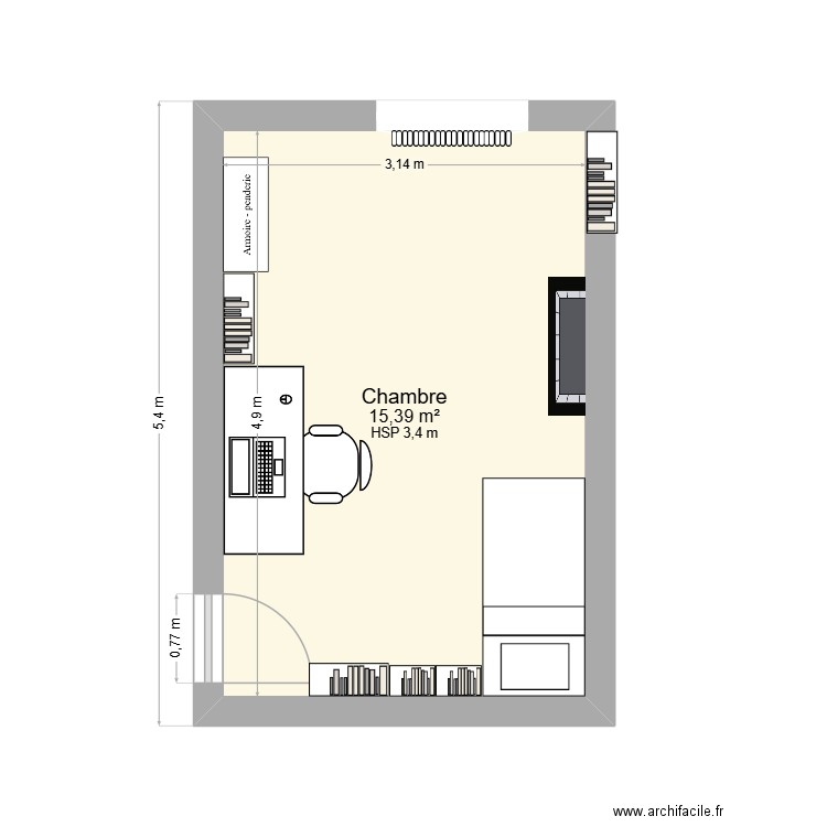 chambre. Plan de 1 pièce et 15 m2