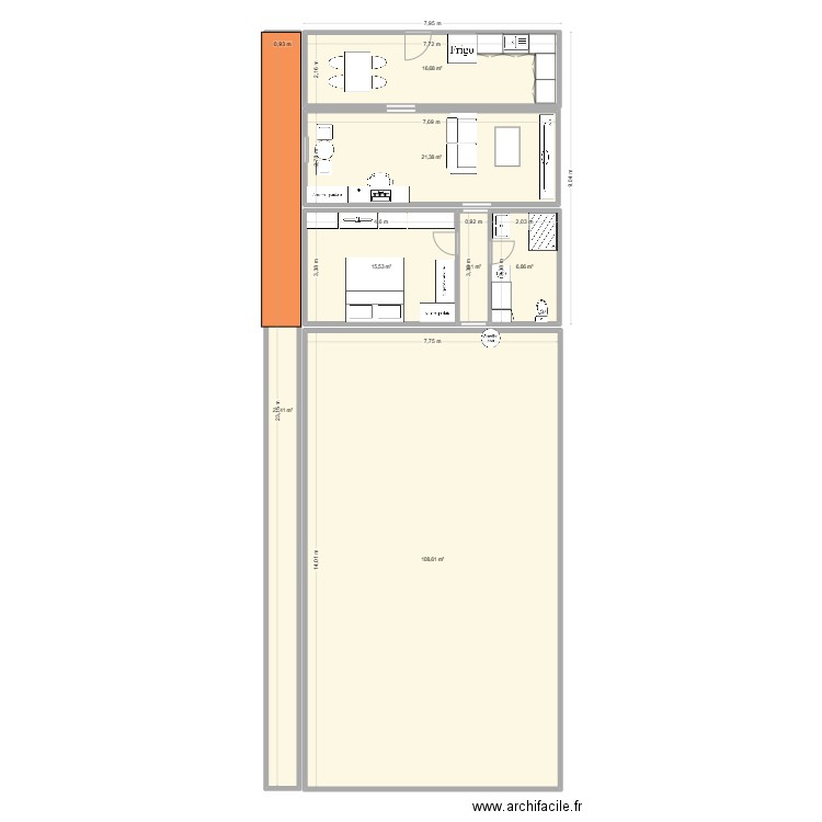 combles couloir. Plan de 7 pièces et 194 m2