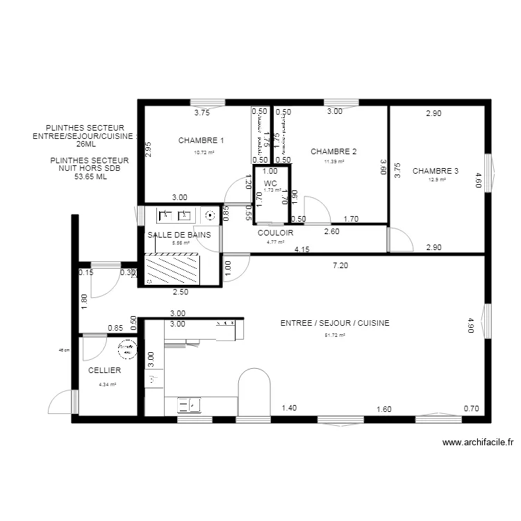 COTES INTERIEURES MAISON ORAISON 2. Plan de 