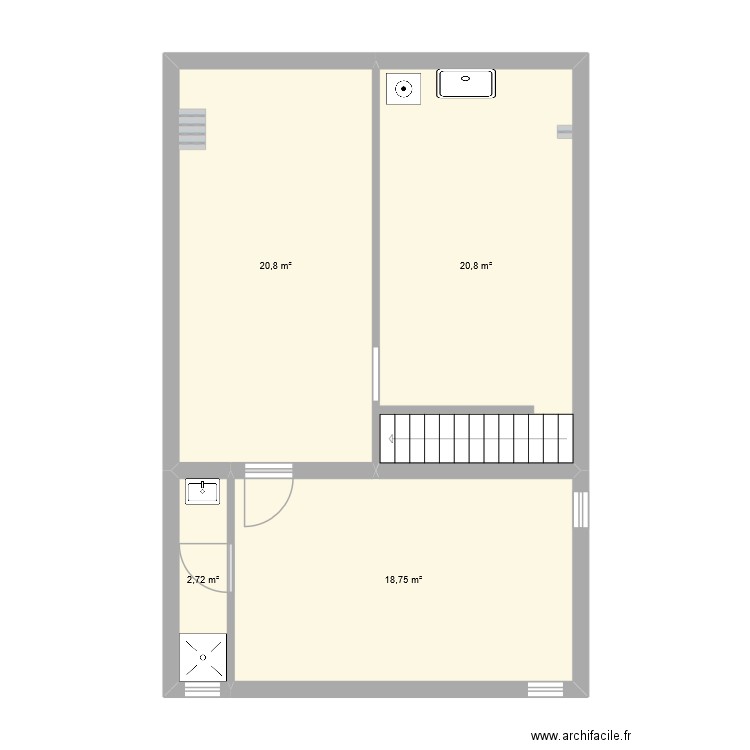 RdJ. Plan de 4 pièces et 63 m2