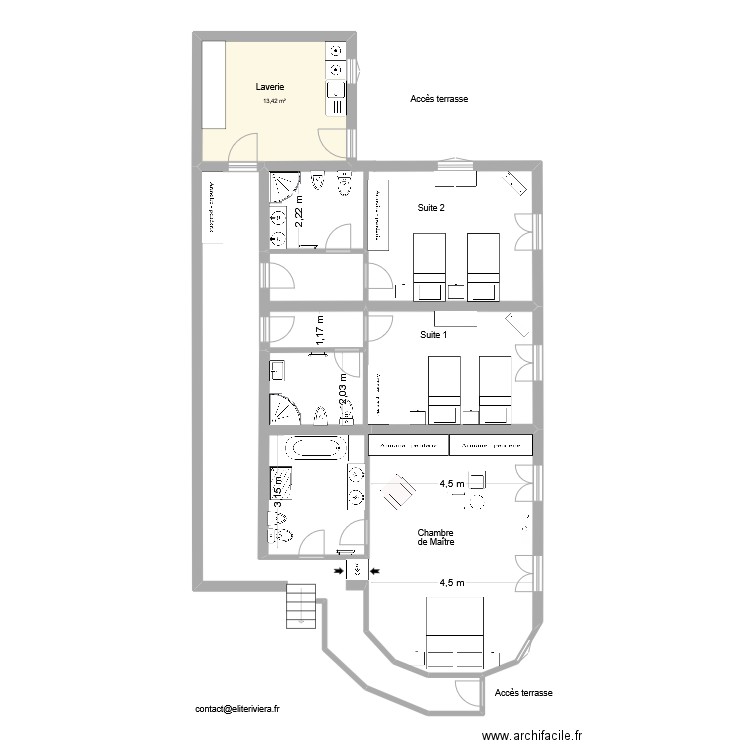 GARDEN FLOOR. Plan de 1 pièce et 13 m2