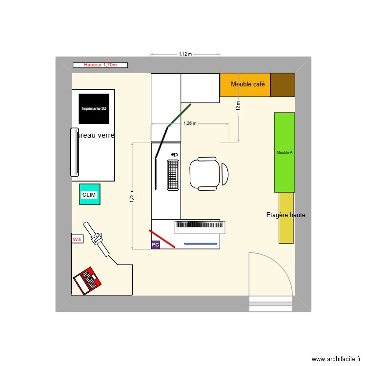 Chambre Arthur #2. Plan de 1 pièce et 13 m2