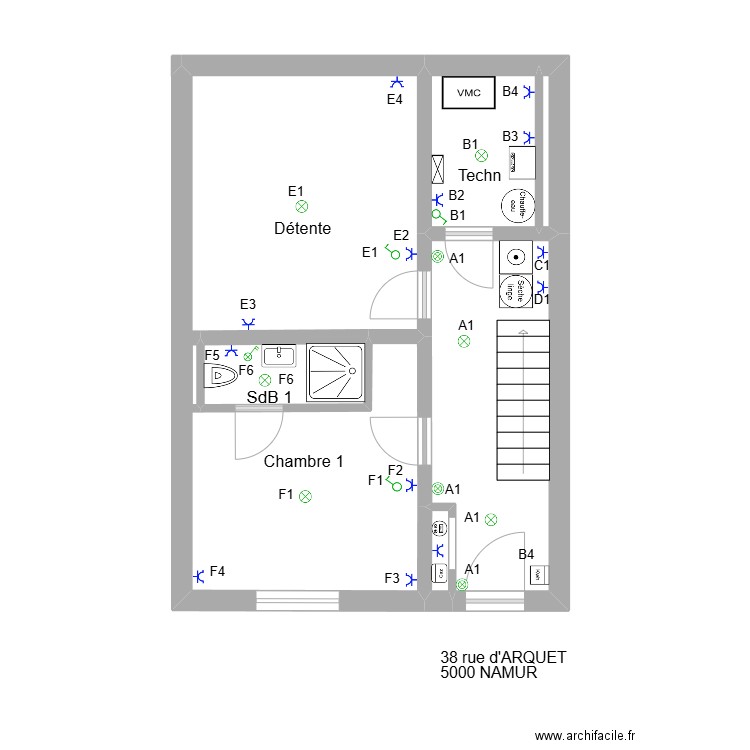   Arquet rez. Plan de 6 pièces et 16 m2