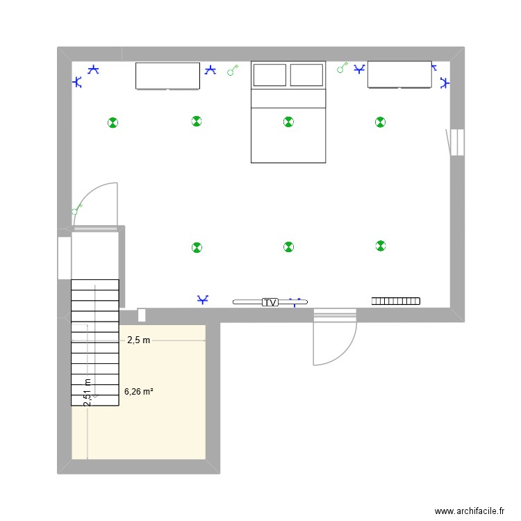 chambre. Plan de 1 pièce et 6 m2