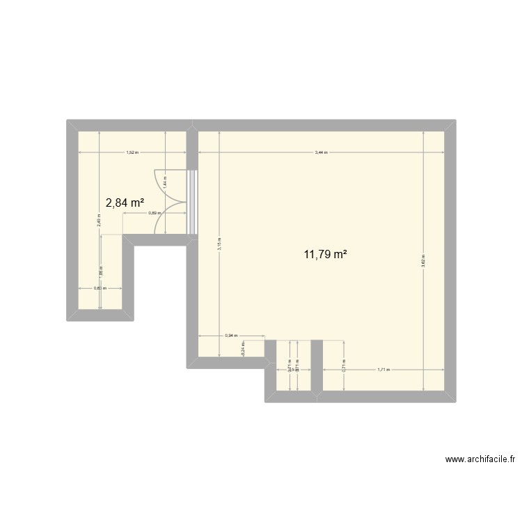 Cuisine. Plan de 2 pièces et 15 m2