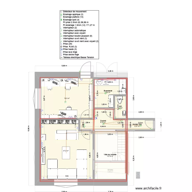 Extension. Plan de 11  et 152 m²